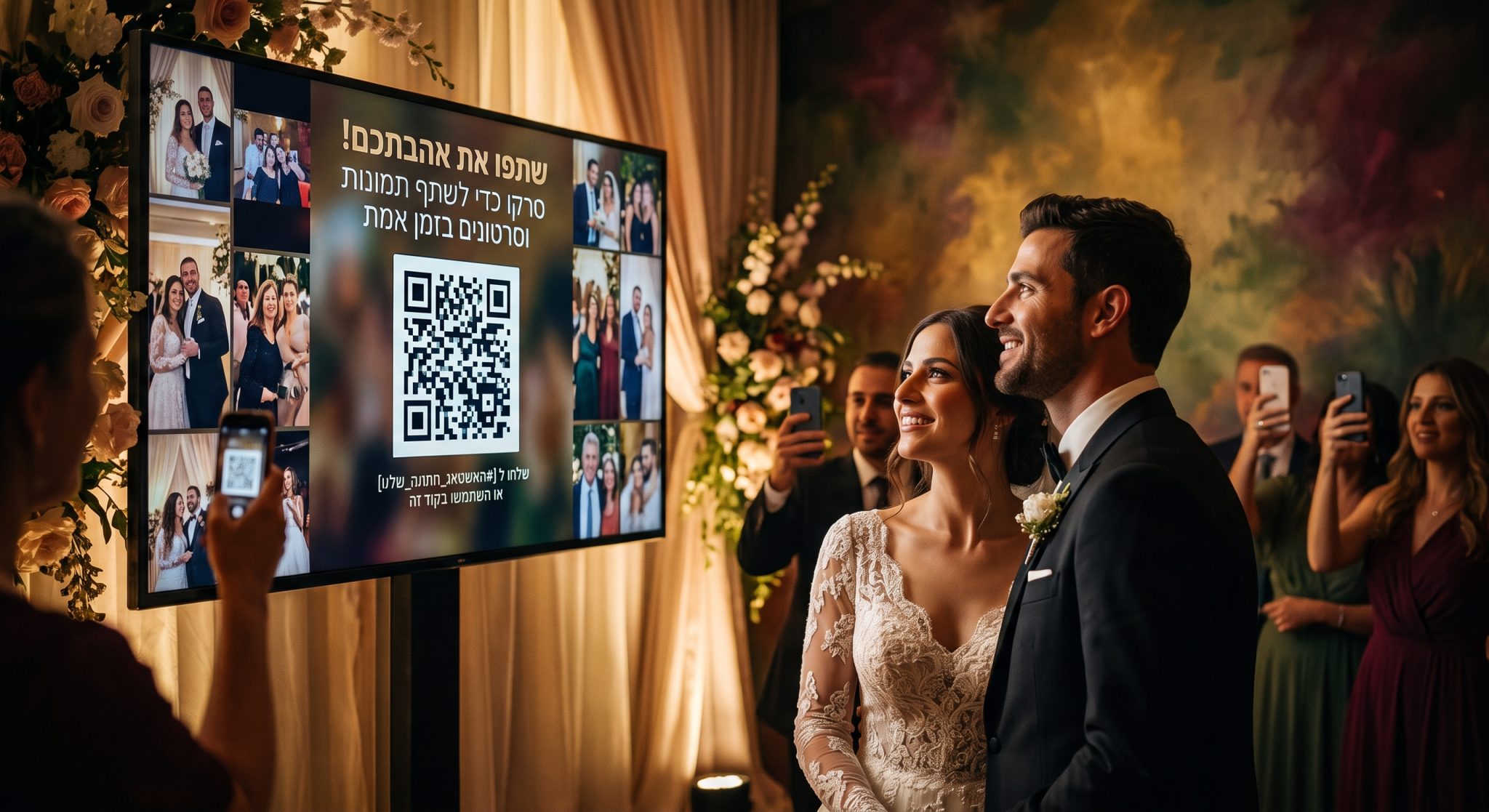קוד QR באירוע מאפשר לאורחים לסרוק ולהעלות תמונות, סרטונים וברכות